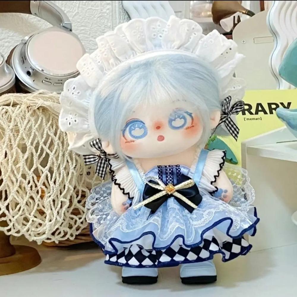 20cm Oblečení pro panenky Roztomilá sada kostýmu služebné, Bavlněný plyšový kostým pro panenky, Kawaii kostým pro 20cm plyšáky, Ručně vyráběné doplňky pro panenky