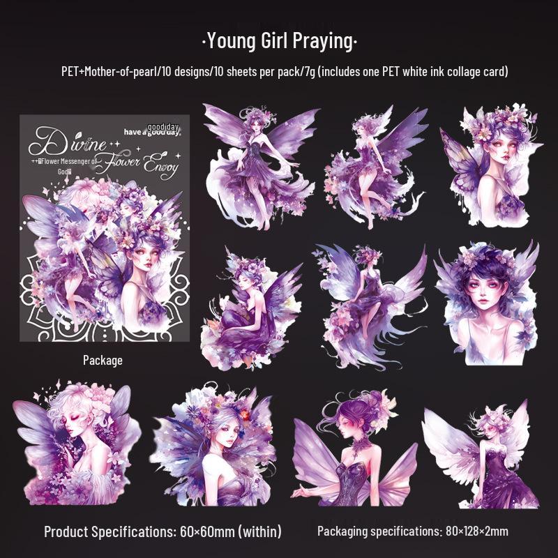 Beautiful Day Stickers: God s Flower Envoy Series - Flower Fairy Theme, 10 Sheets, 6 Styles, Shell Light DIY Stickers