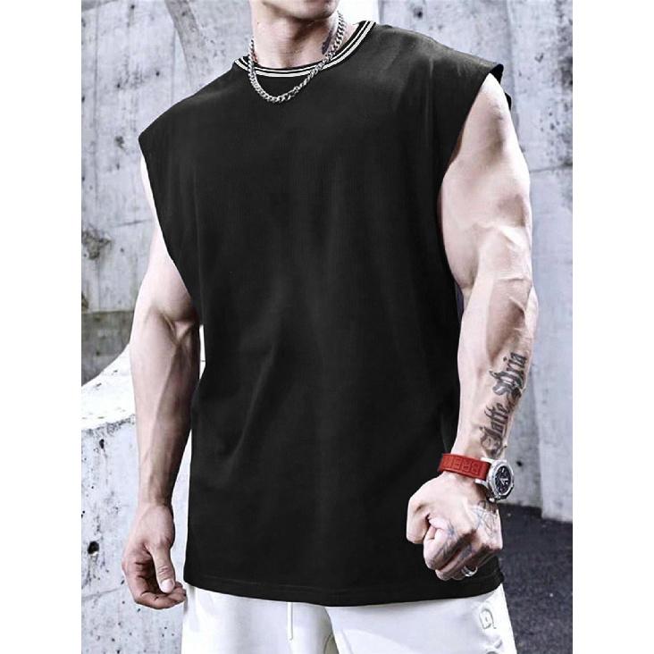 New Thread Vest Sports Sleeveless Round Neck Shirt Quick Drying Fitness Vest Mesh Men'S Trendy T-Shirt