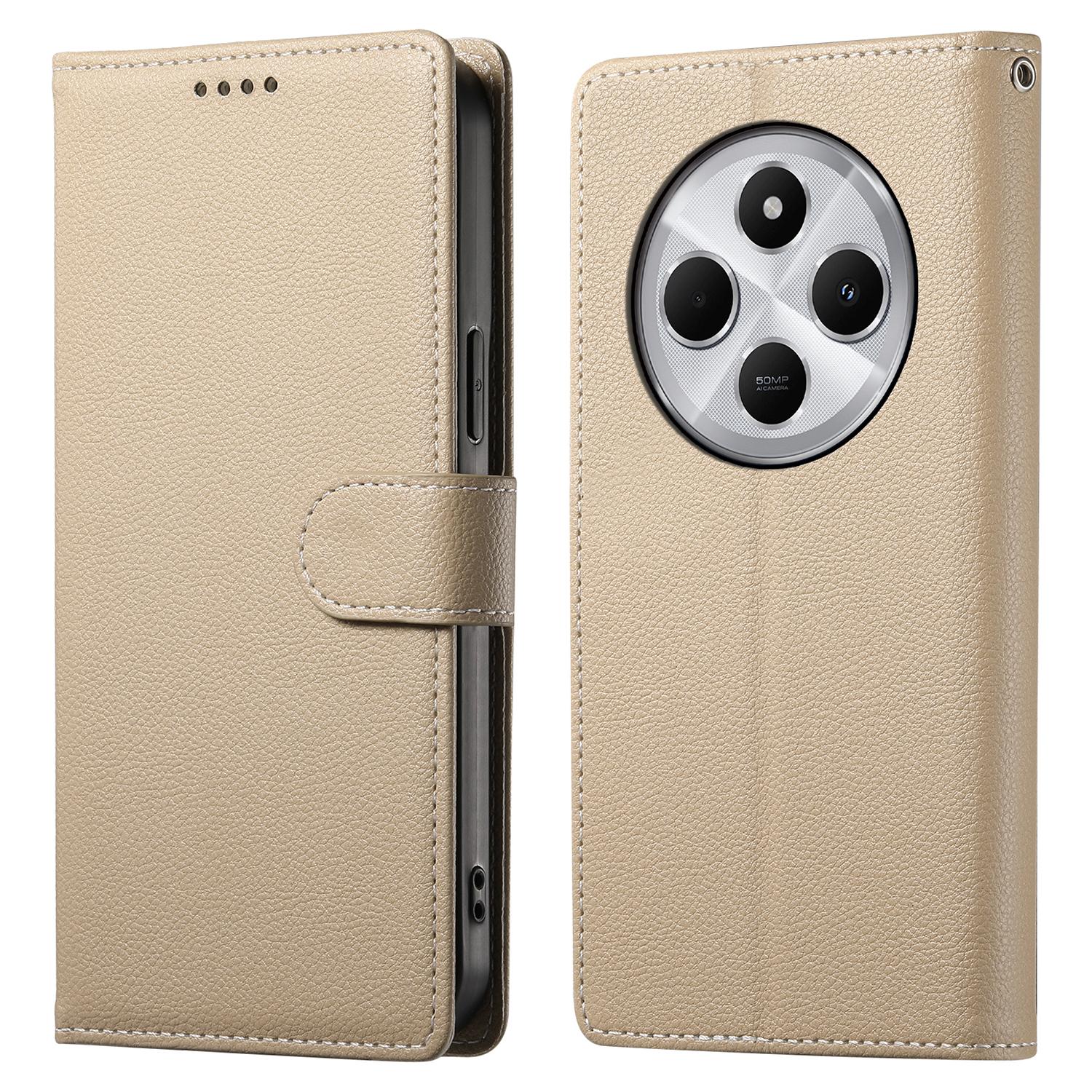 

DF-012 Чехол для телефона Xiaomi Redmi 14C 4G/14R 5G/Poco C75 4G Чехол Кожа с текстурой личи Магнитная застежка Подставка Кошелек Apricot