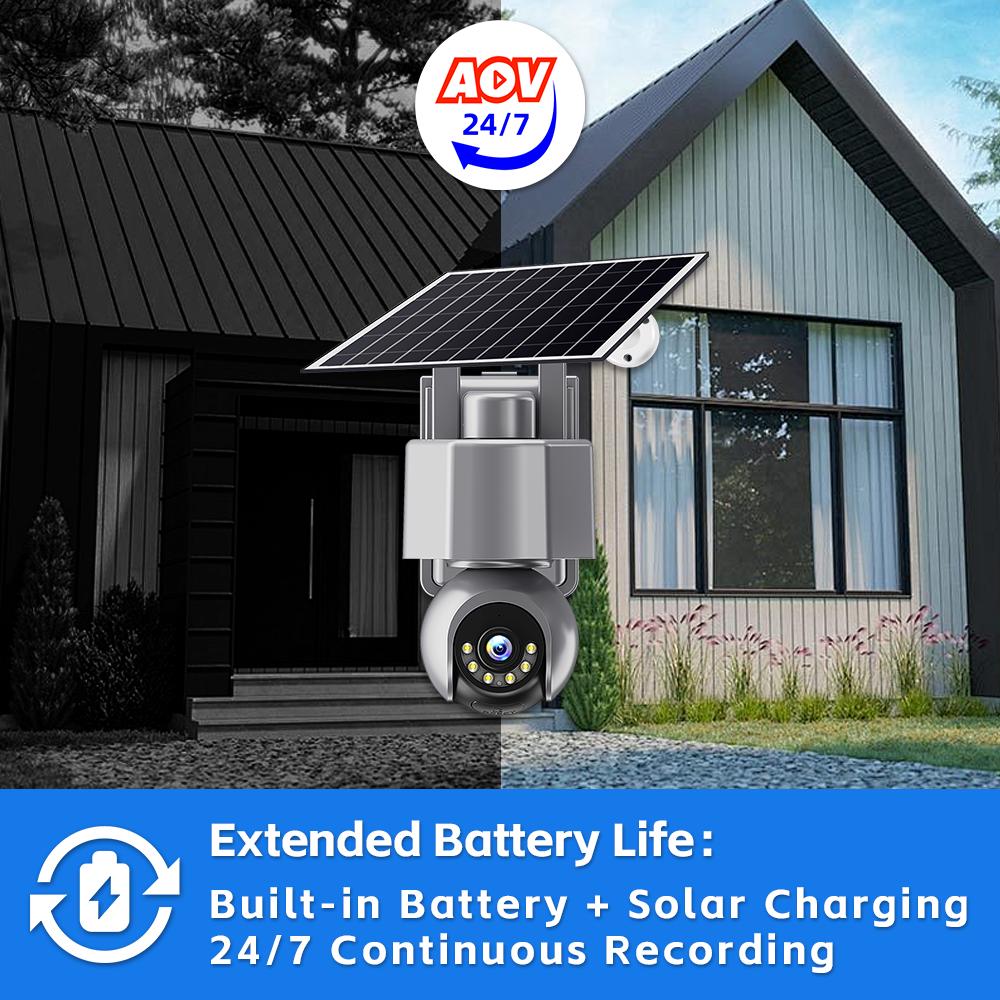 AOV Solar Outdoor Camera – 4G & WiFi Wireless, 360° Full View Security with Color Night Vision
