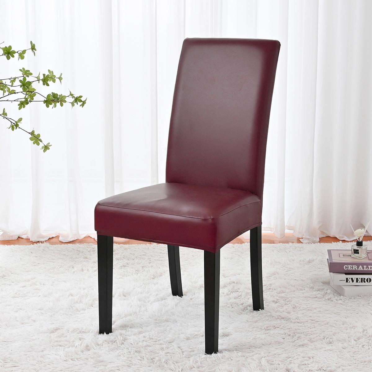 1 ST solide elastische waterbestendige PU stoelhoes, drukknoopsluiting, geschikt voor decoratie van eetkamerstoelen thuis L
