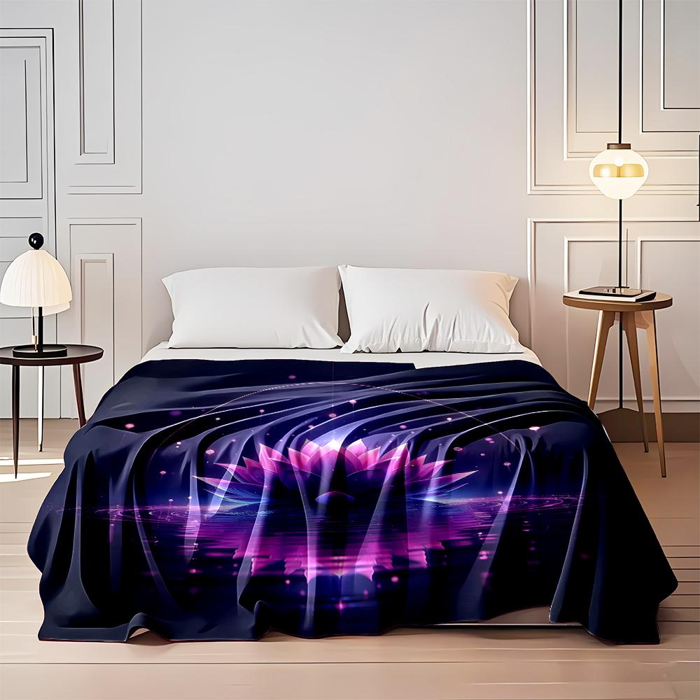 Glowing Purple Lotus In Water with Abstract Lights Flannel Blanket for Bedroom, Living Room, Sofa, and Nap Sofas.