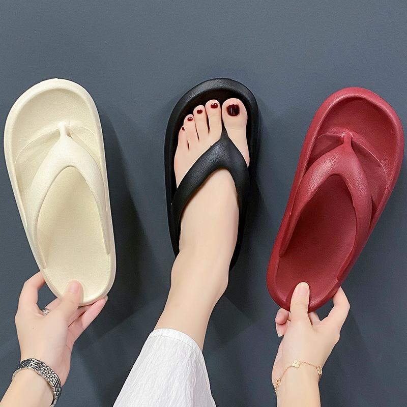 Flip-flops women's summer clip beach couple's new foot thick-soled outer wear sandals men's bathroom bath non-slip slippers