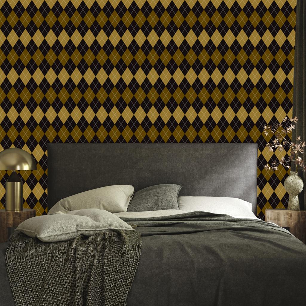 Autumn Plaid Wallpaper Ochre and Black for Living Room and Bedroom 50x1000
