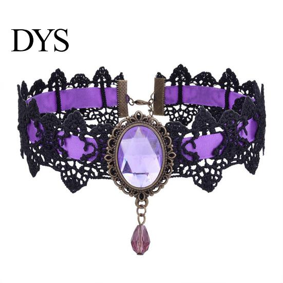 Damen Choker Gothic Vintage Geflochten Ästhetisch mit Strassstein Kleid Schlüsselbein Halskette Up Geschenk Damen Punk Spitze Nähte Trendiger Schmuck