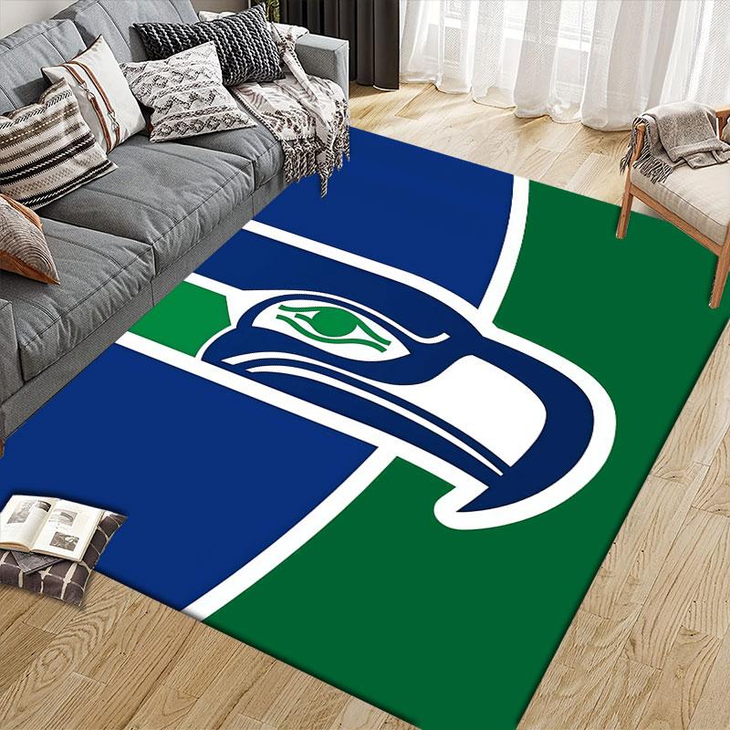 SEA Seahawks Flannel Printed Carpet, Home Sofa Decoration for Living Room & Bedroom, Non‑Slip Play Flannel Floor Mat for Game Room