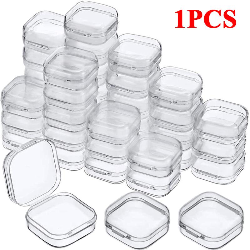 

50/1 шт. Мини-коробка для хранения, прозрачный квадратный пластиковый футляр для сережек, колец, ювелирных изделий, упаковка, портативный органайзер для хранения продуктов