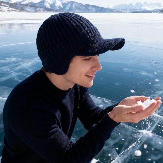 Pánská pletená čepice s fleecovou podšívkou Ochrana do každého počasí Krytí uší Čepice Elastický design Zimní větruodolná čepice
