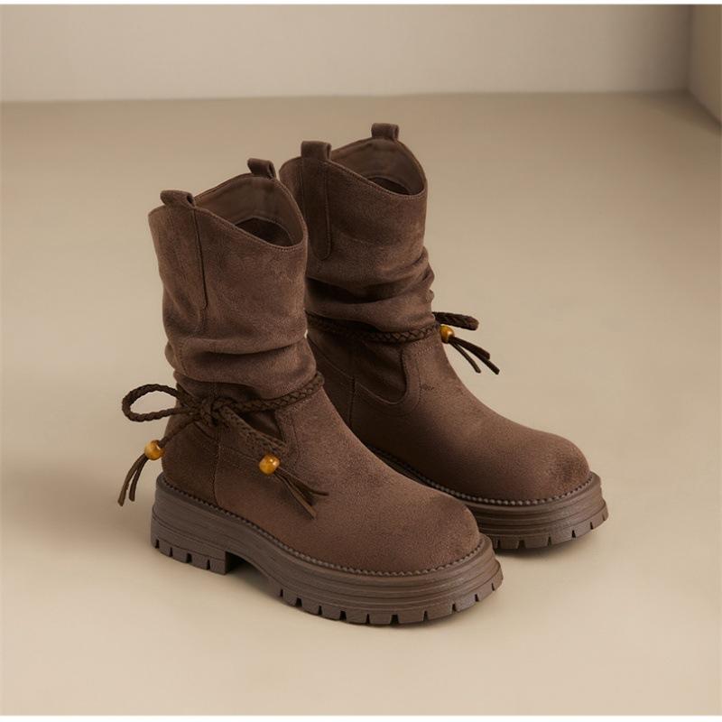 

Versatile Pile Boots~ Platform Martin Boots Women s 2025 New Autumn British Style Retro Medium Boots Western Boots 40 темно-коричневого