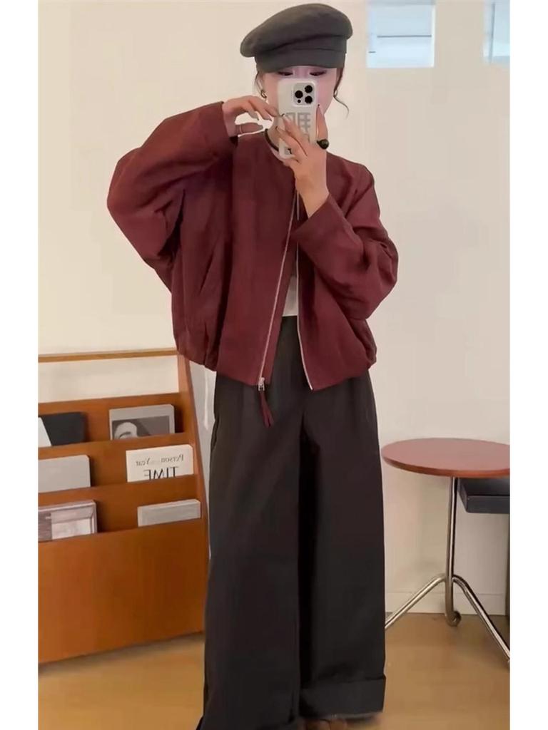 European Suede Women's Casual Jacket – 2025 Spring/Autumn, Loose Slimming Fit, Petite, Stylish, Short Design