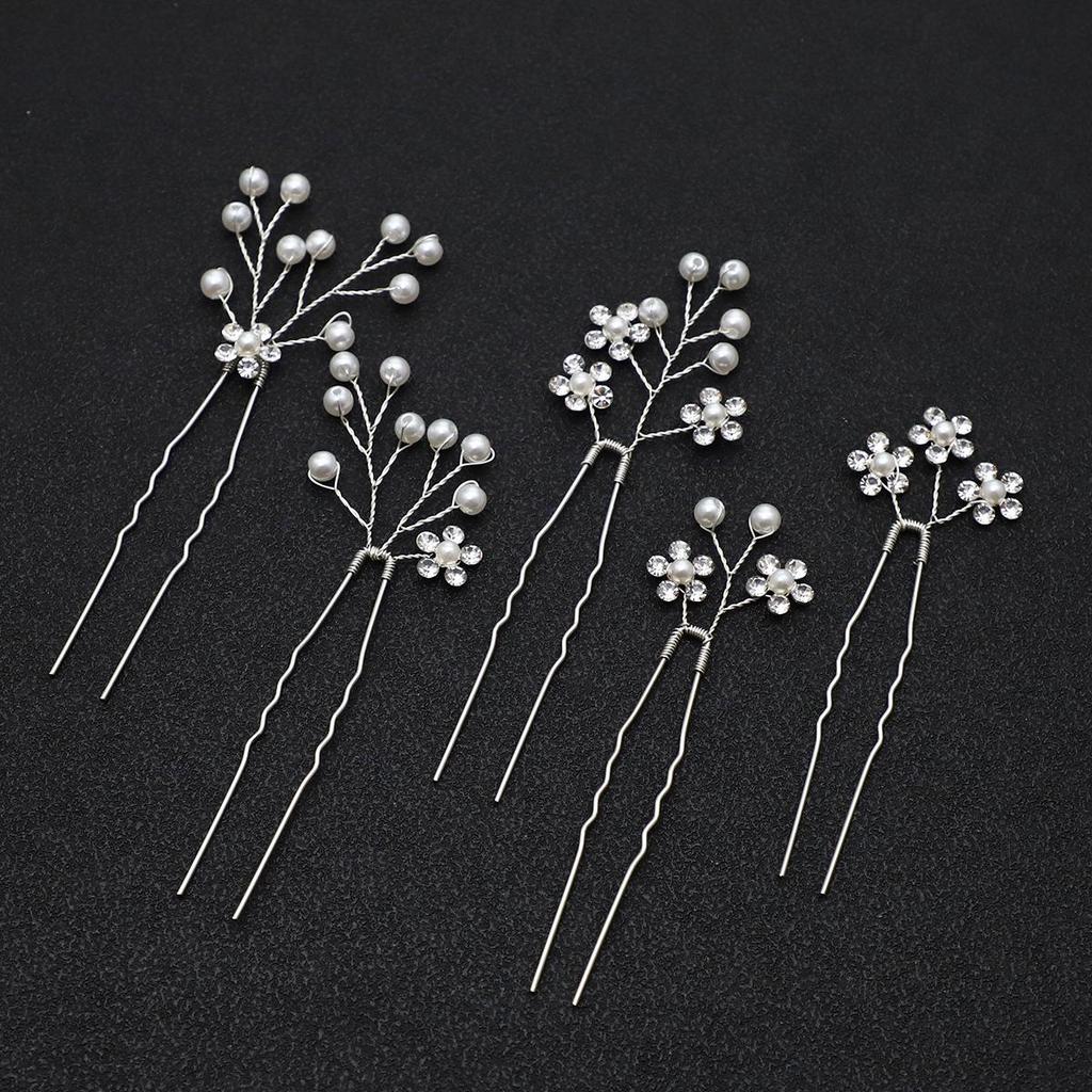 Elegant Pearl & Rhinestone U-Shaped Hairpin Set of 5 for Wedding & Daily Wear