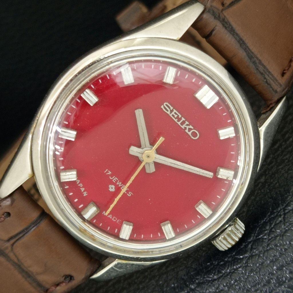 VINTAGE SEIKO HAND-WINDING 66B JAPAN BOY REFURBISHED RED DIAL WATCH a704664-1