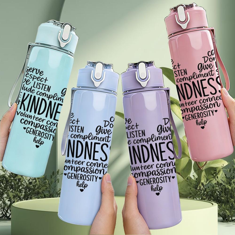 1PC Heart Filled With Kindness Quote Print 750ml Color Plastic Sports Water Bottle Leakproof Flip Straw Lid Suitable for Sports Office Home Use