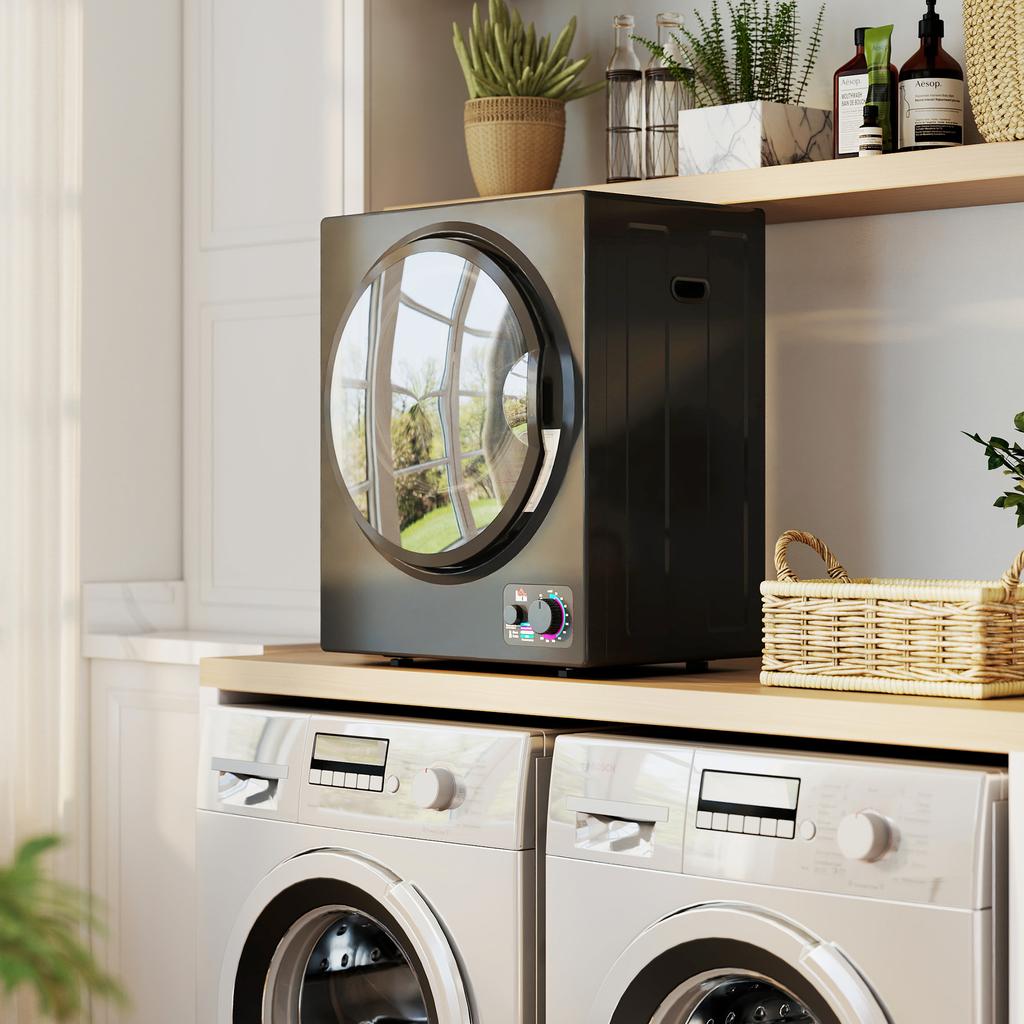 Tragbarer elektrischer Wäschetrockner 850W, 33L Fassungsvermögen, 4 Betriebsmodi, Edelstahl, 49 x 40,5 x 60 cm, schwarz