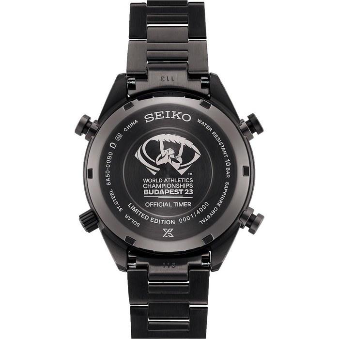 Orologio Seiko Prospex Speedtimer Cronografo Solare Misurazione 1/100 di Secondo Uomo Nero SBER007 Atletica Mondiale Budapest 23 Edizione Limitata