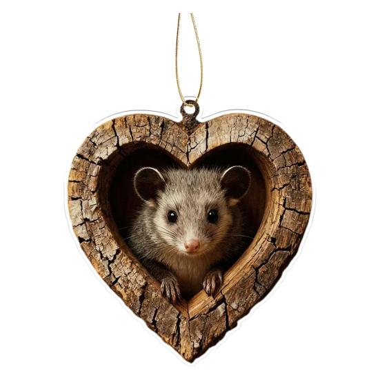 Heart-Shaped Animal Christmas Ornament 2D Flat Acrylic Forest Animal Decoration Woodland Pendant for Xmas Tree Decor Animals Lovers Gift