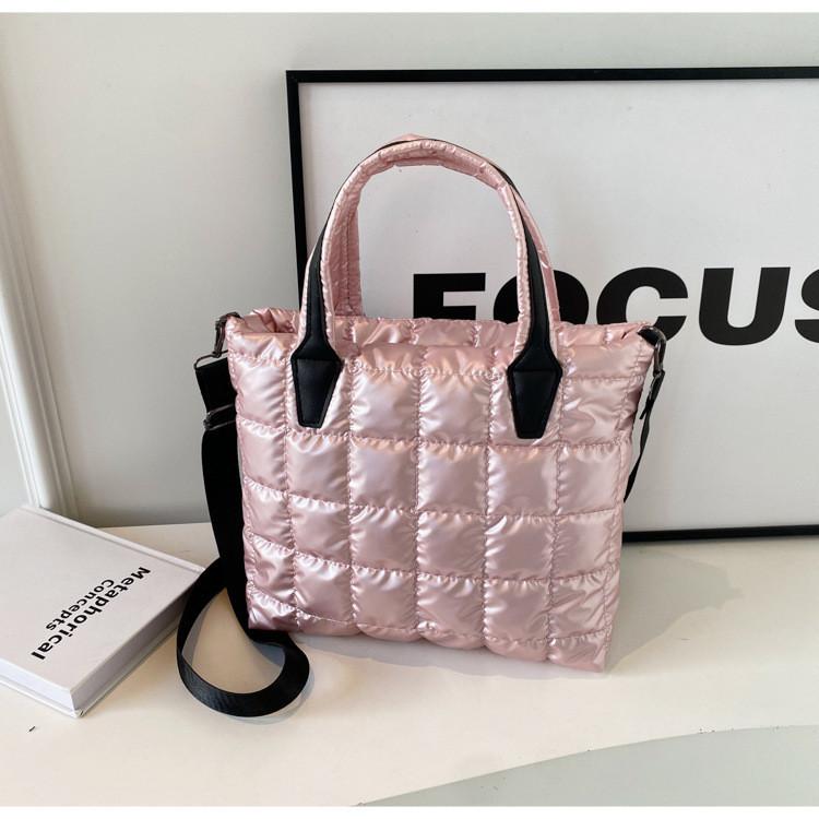 Stylish Korean Style Cotton Handbag Solid Color Grid Bag Women s Simple Shoulder Crossbody Bag розовый