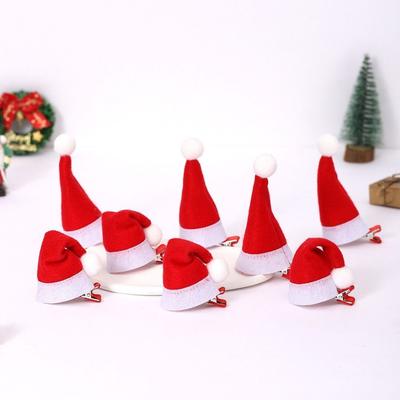 10Pcs New Santa Christmas Hat Clips Mini Handmade Christmas Hair Clips Red Hair Grips Barrettes Party