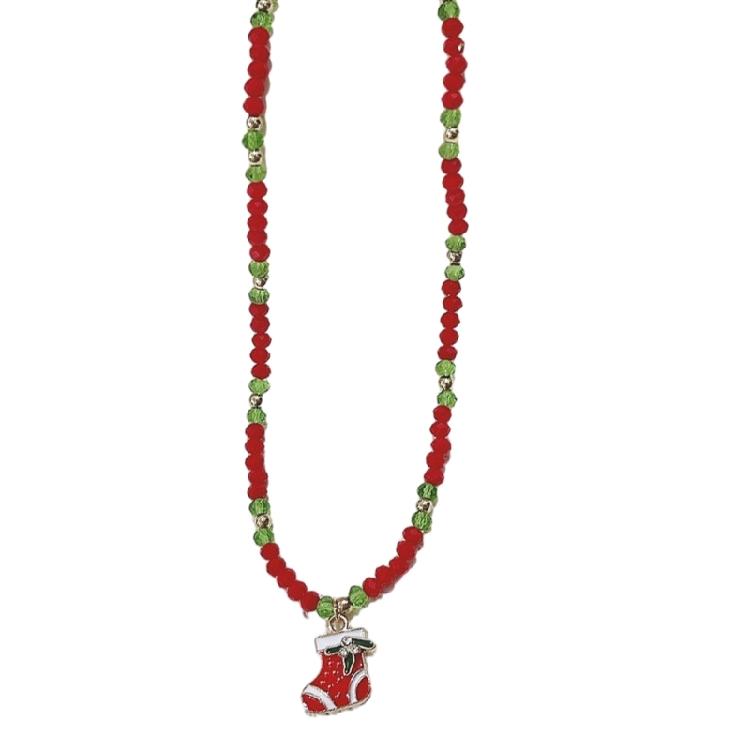 Cartoon Christmas Pendant Necklace Holiday Beaded Necklace Statement Jewelry