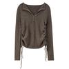Women's Slim Fit Three-Button Ribbed Knit Polo Top