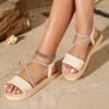 Women's Imitation Hemp Rope Fake Hemp Bottom Velvet Strip Cross Strap Flat Sandals