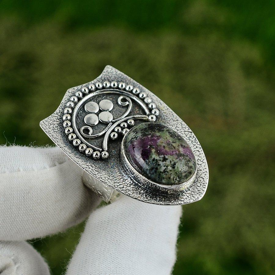 Friendship Day Deal 925 Silver Oval Ruby Zosite Gemstone Promise Bezel Wife Ring Adjustable