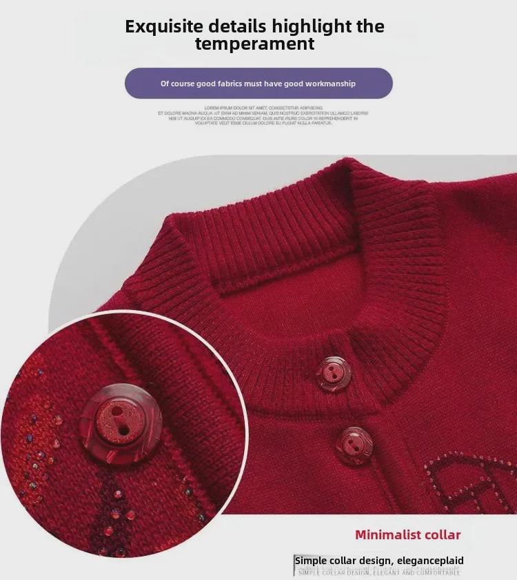 Warm Knitted Cardigan for Middle-aged and Elderly Women - Plus Velvet Winter Sweater Coat