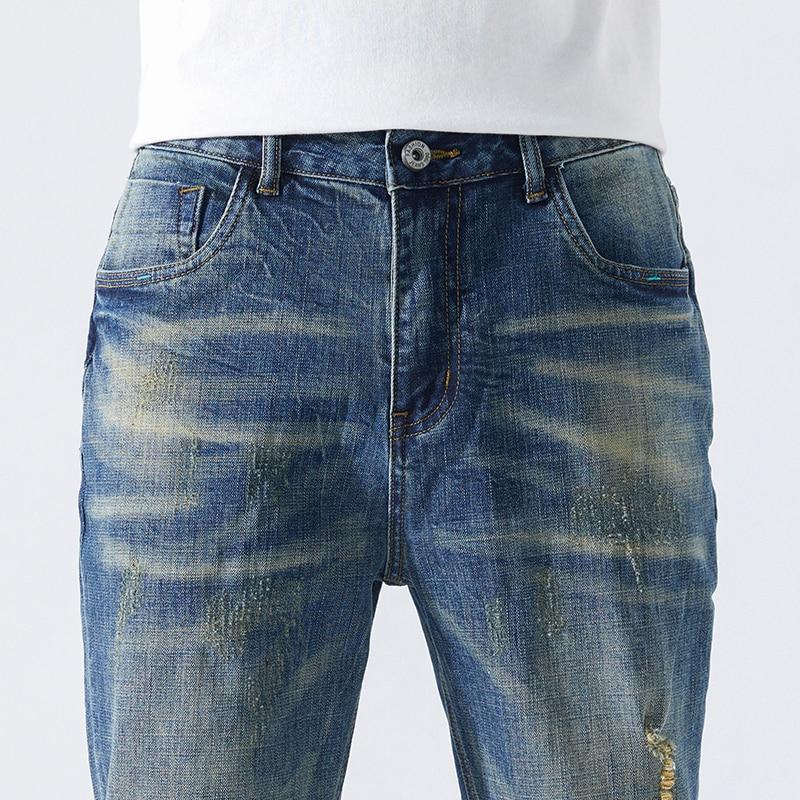 2021 Spring Ripped Jeans Men Retro Blue 