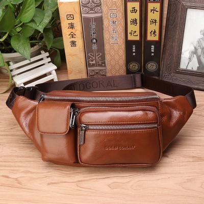 Bolsa de Cintura em Couro, Bolsa Multifuncional no Peito Masculina, Camada Superior Casual, Pequena Bolsa Transversal de Cintura em Couro Bovino, Bolsa para Dinheiro Esportiva de Ciclismo
