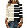 Women 34 Sleeve Crew Neck Button T Shirt Casual Striped Print Loose Fit Pullover Top for Daily Wear Office School Travel