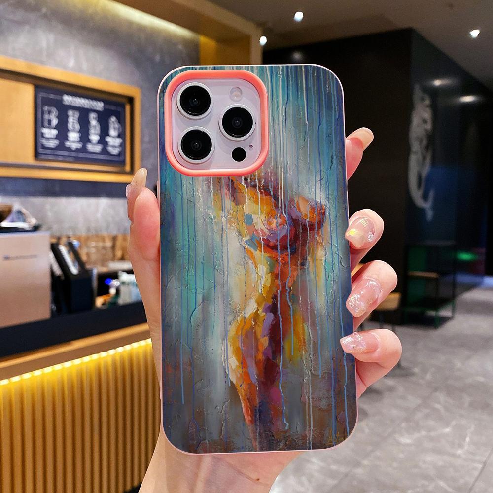 

Abstract Oil Painting Phone Case for iPhone 17 16 15 14 13 12 11 Air Pro Max Plus Jelly Double layer Pink Cover iPhone 14 Pro Max
