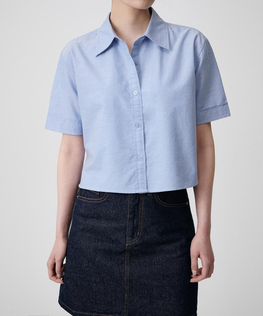 MUSINSA STANDARD WOMAN Women'S Oxford Crop Short Sleeve Shirt [Blue]