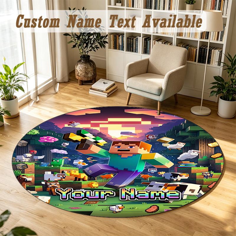 Rond Kleed Aangepaste NaamMinecraft Patroon Antislip Tapijt Huis Vloer Decoratie