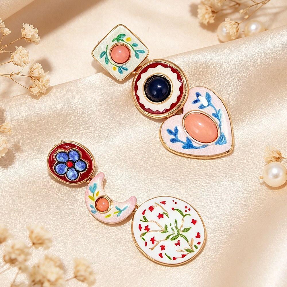 Asymmetrical Design Stud Earrings Flower Shape Bohemian Earrings Geometric Earrings  For Women