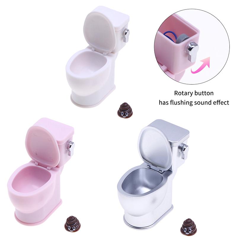 1Set 1:12 Dollhouse Miniature Toilet W/Poo Flushing Sound Bathroom Model Simulation Doll House Scene Decor Kids Pretend Play Toy