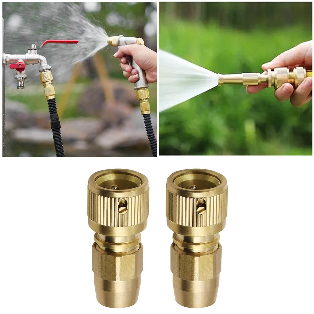2pcs Brass Quick Connectors Water Hose Quick Connect Fittings for Expandable Garden Hose & Water Hose Repair Adaptor