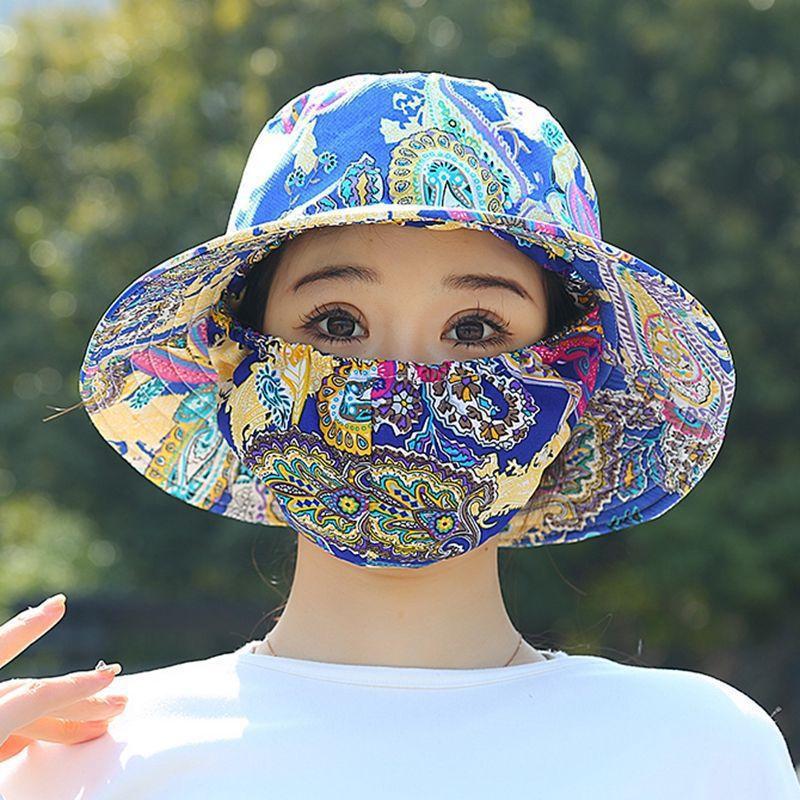 Women's UV protection mask hat integrated summer bucket hat mother sun hat tea picking hat sunshade mask