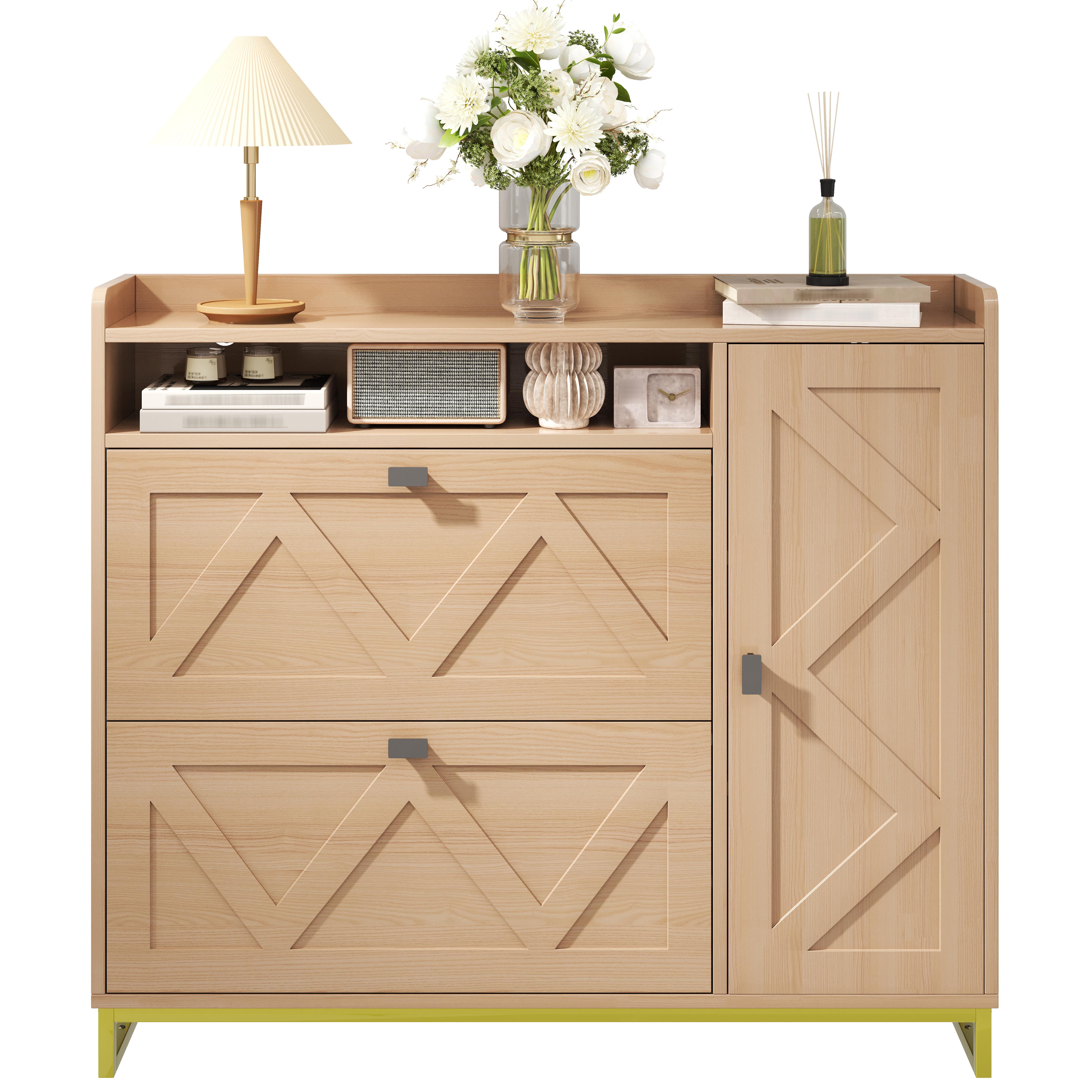 Shoe cabinet with flip-top lid, double