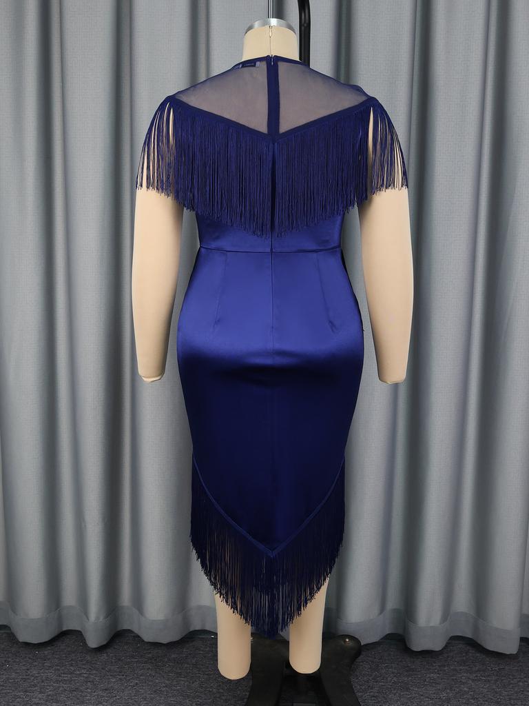 AOMEI Women Plus Size Fringe Midi Dress Elegant Bodycon Tassel Pencil Evening Party Club Dresses