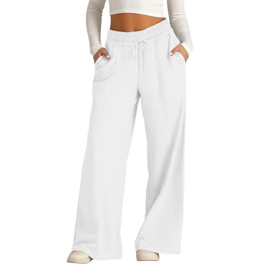 

Женские брюки на эластичной талии с регулируемым шнурком, прямые брюки-клеш с карманами, однотонные, повседневные, для работы, путешествий, на каждый день S белый