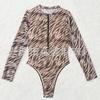 Women's Printed Mesh Zipper Long Sleeve One-Piece Swimsuit