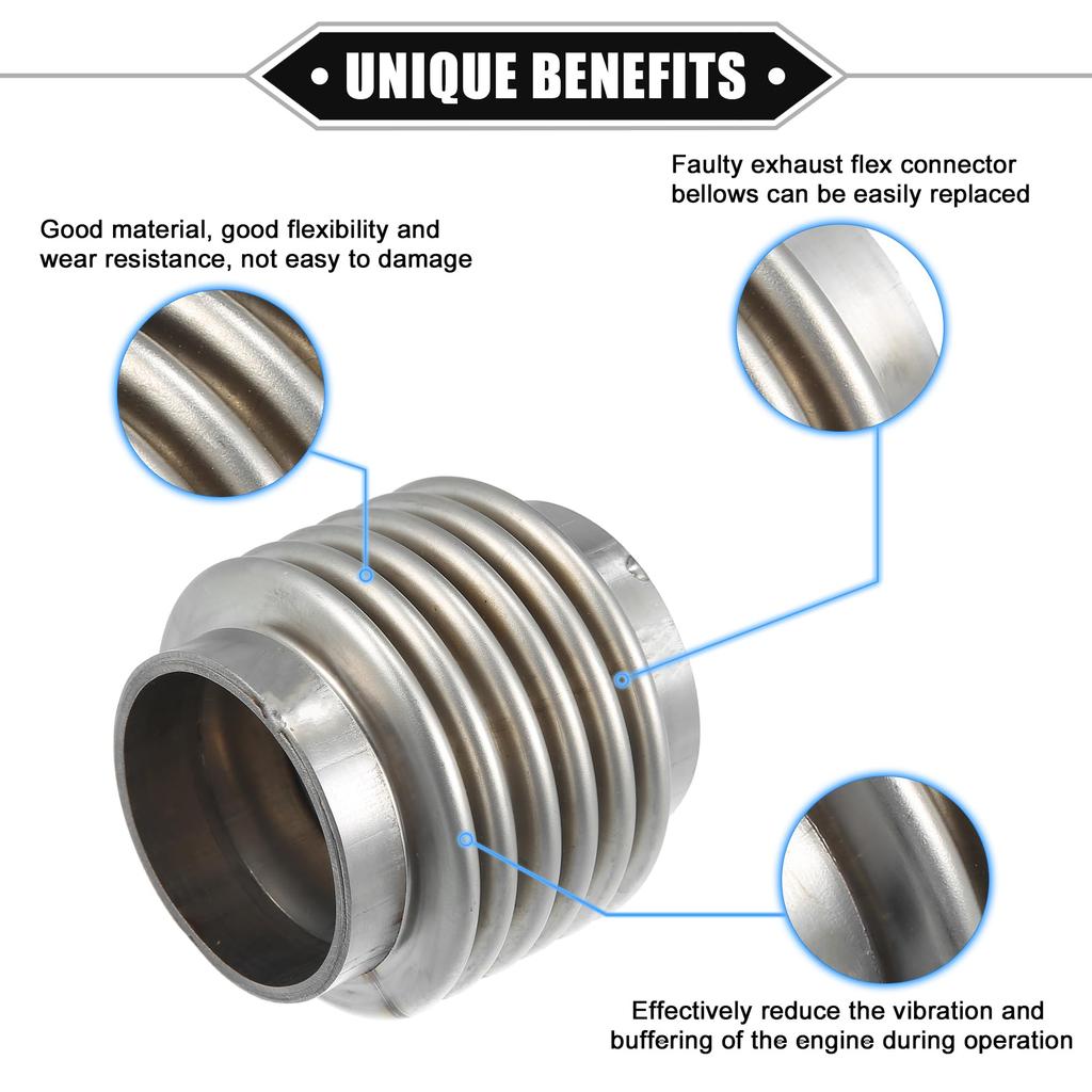 A ABSOPRO Car Exhaust Flexible Pipe 45x63.5mm Exhaust Flex Connector Pipe Bellows Universal for Car Durable Stainless Steel Silver Tone