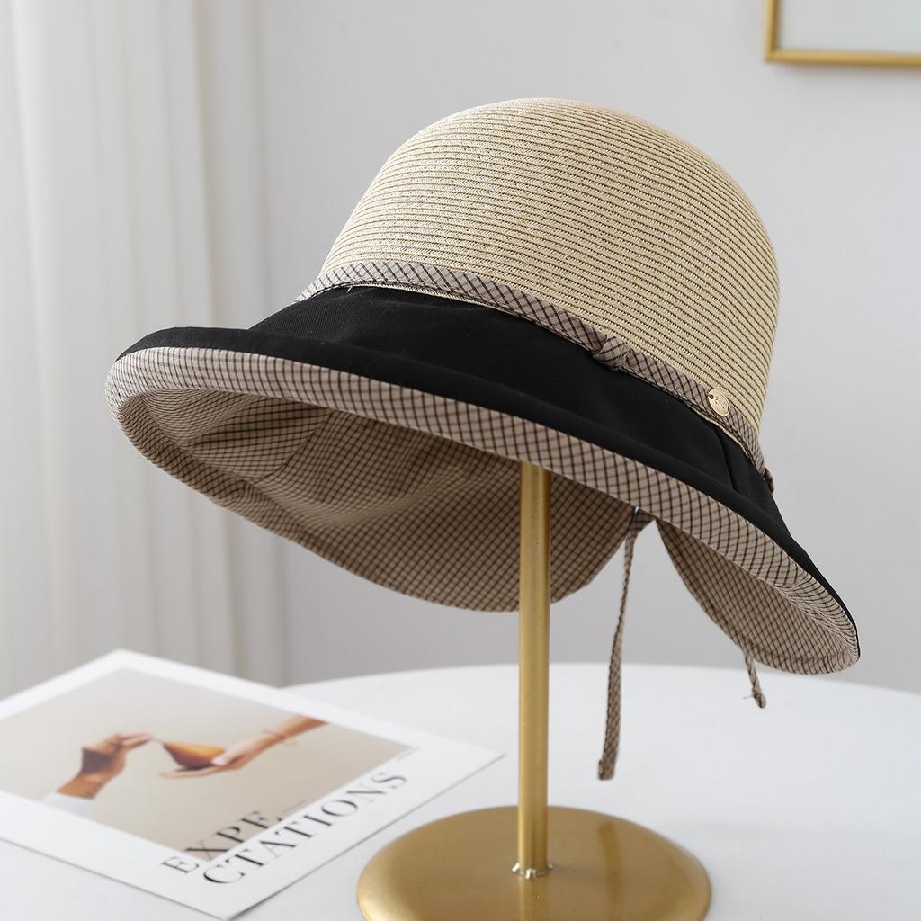 Summer Korean Casual Women's Fisherman Hats, Versatile Beach Hat Sunhat Accessories New Cloth Wide Brimmed Patchwork