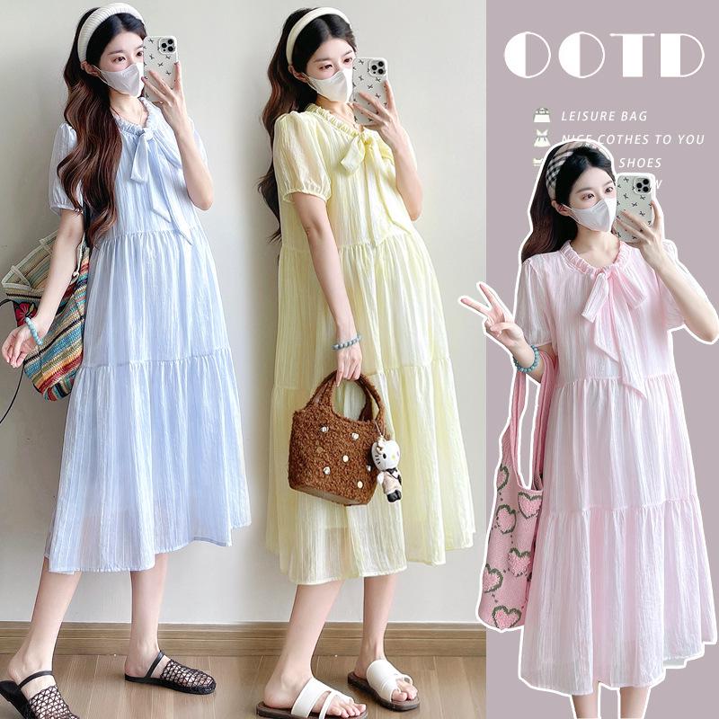 2026 Korean Style Fashionable Summer Maternity Dress - Fresh, Simple, Loose Belly Covering Skirt L