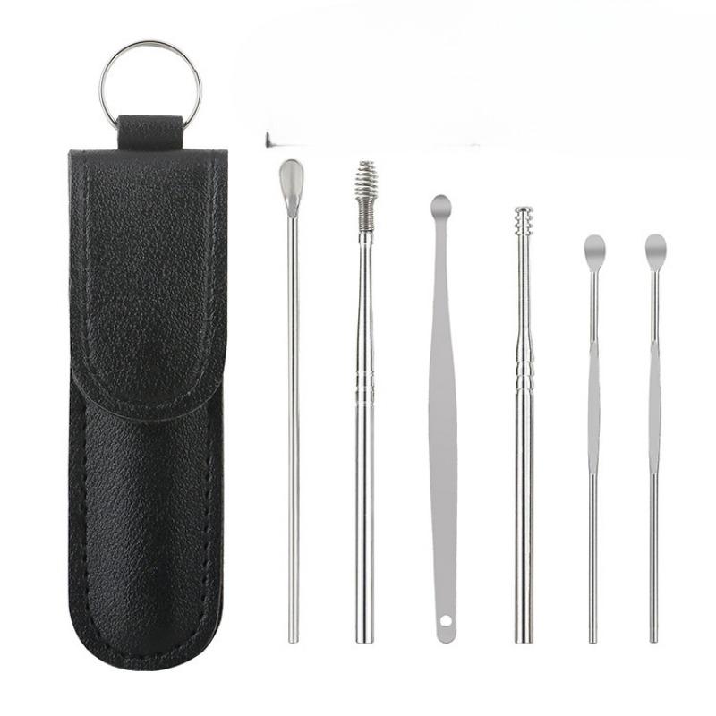 

Six-piece Set of Stainless Steel Spiral Spring Ear Picking and Cleaning Kit, Household Ear Cleaning and Ear Picking Spoons A 6-piece set