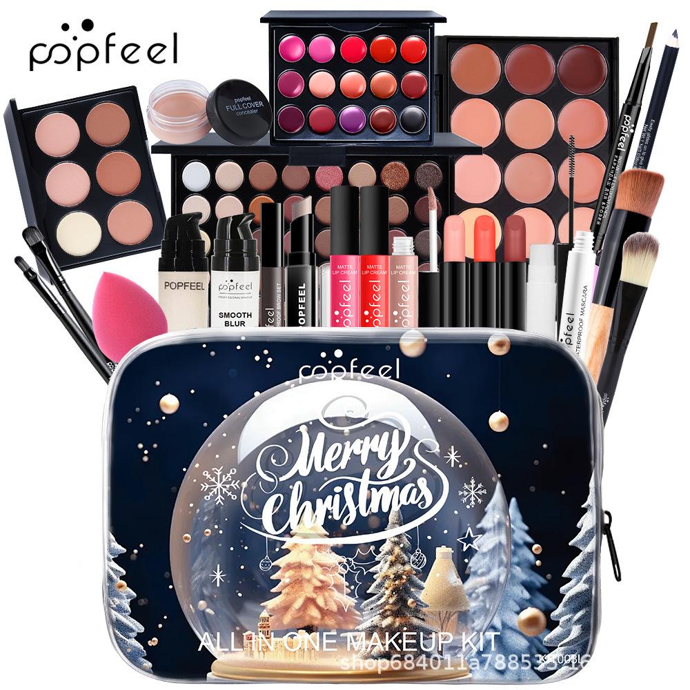 Popfeel All in One Professionele Make-up Set Kerstcadeaubox Volledige Collectie Cosmetische Set Oogschaduwpalet Lippenstift Foundation Kwasten voor Vrouwen