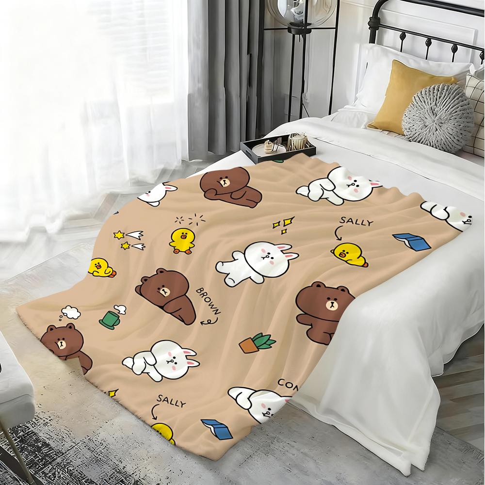 B-Brown Bear and C-Cony Throw Kid-Friendly Flannel Throw Blanket Soft Warm Anti-Static Washable All Season