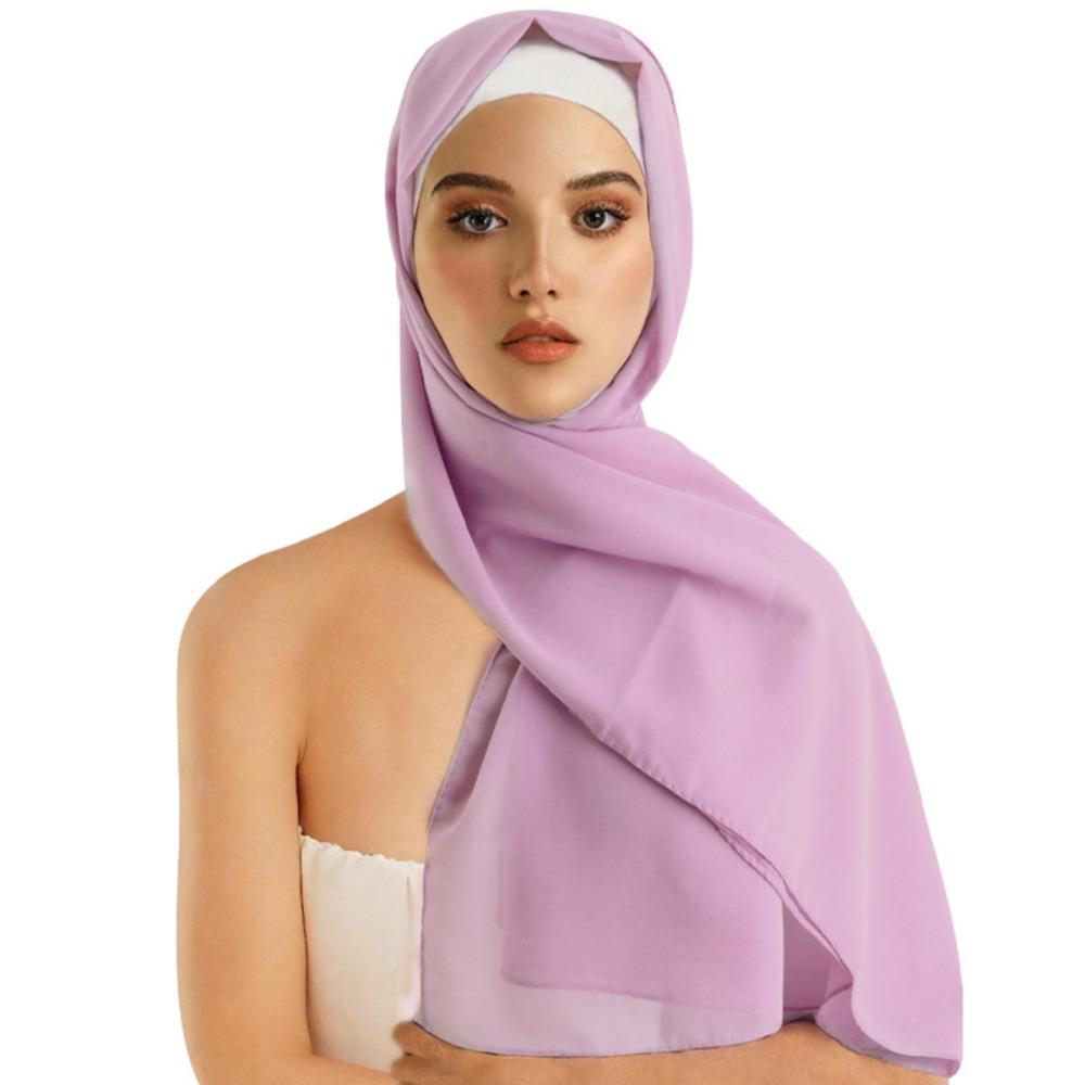 Solid Color Chiffon Hijab Scarf Bubble Pearl Soft Chiffon Headscarf Plain Design Folded Style Shawls Scarf Summer Season