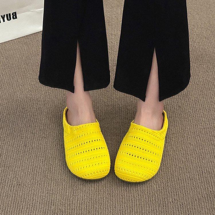 Baotou Mesh Knitted Baotou Half Slippers Women's Outer Wear Soft Bottom 2025 Spring New French Retro Casual Versatile